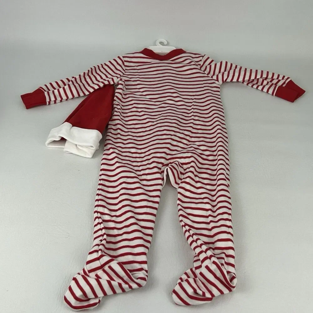 Carter’s Christmas Footed Pajamas Size 9M Set Hat Lot Santa Claus 2 Way Zipper